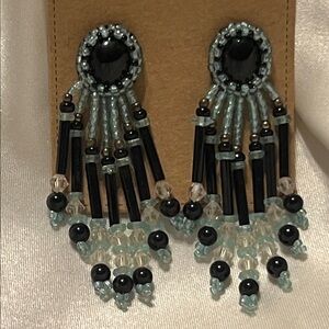 Handmade Elegant Black and Blue Beaded Earrings